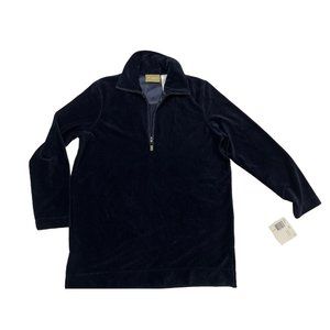 Liz Claiborne Lizwear Activewear Ribbed 1/4 Zip Navy BLue Velour NWT